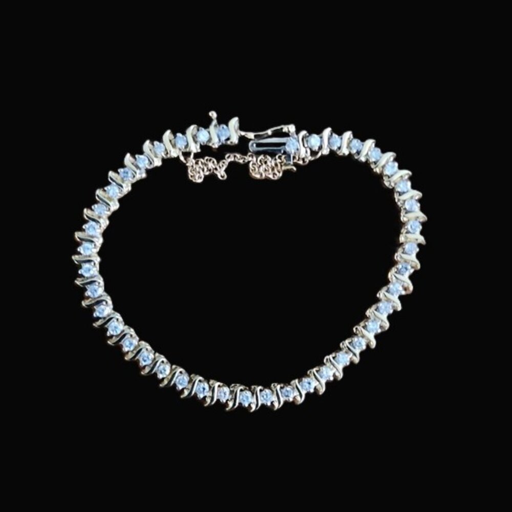 VINTAGE DIAMOND 14K YELLOW GOLD 'S' BAR TENNIS BRACELET 1.23 CARATS STATEMENT